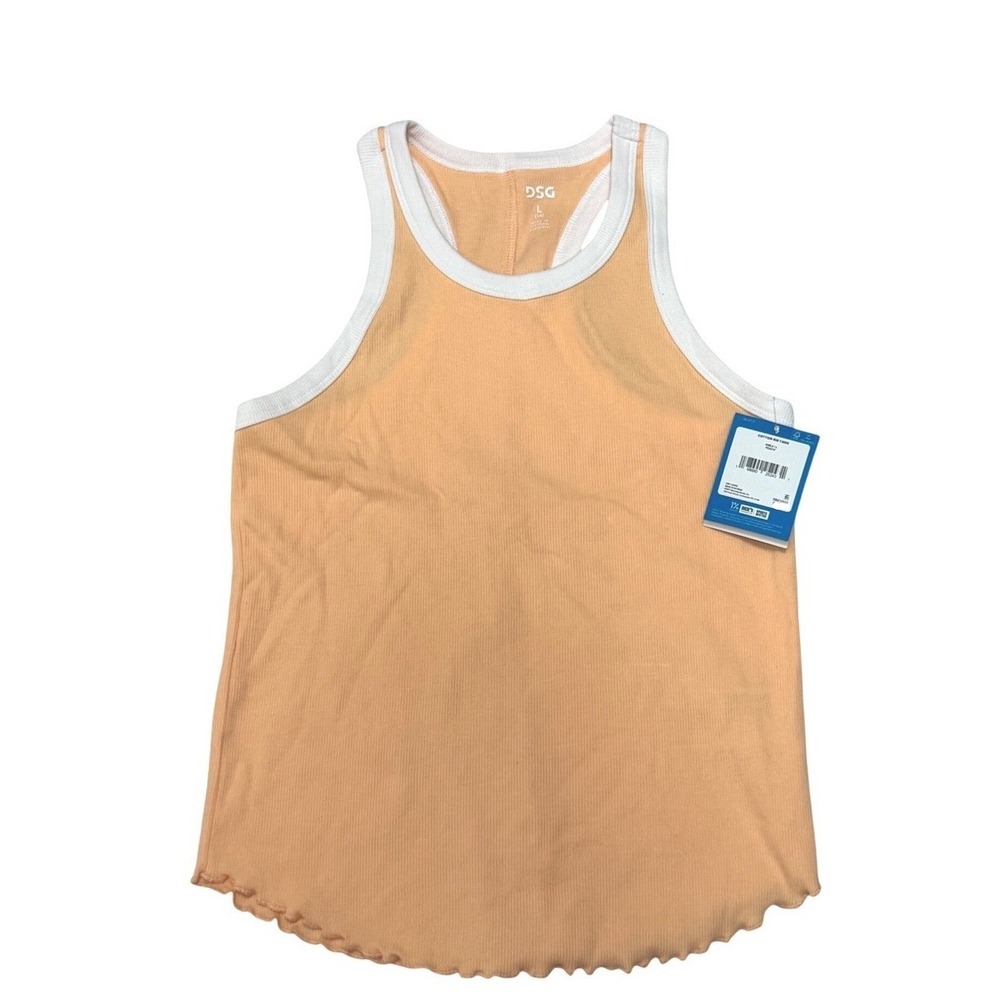 DSG Girls Cotton Rib Tank Peach Racerback Lettuce Hem Size L 14 NEW
